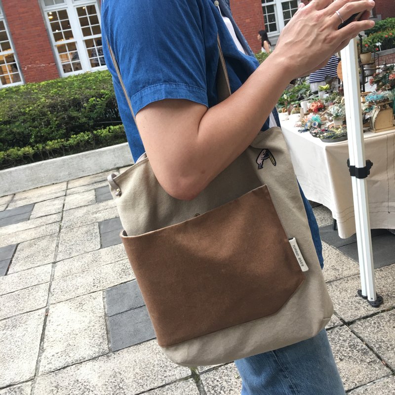 Milk Tea Apricot | Large Pocket A4 Tote | 13-inch Laptop Can Hold | - Messenger Bags & Sling Bags - Cotton & Hemp Khaki