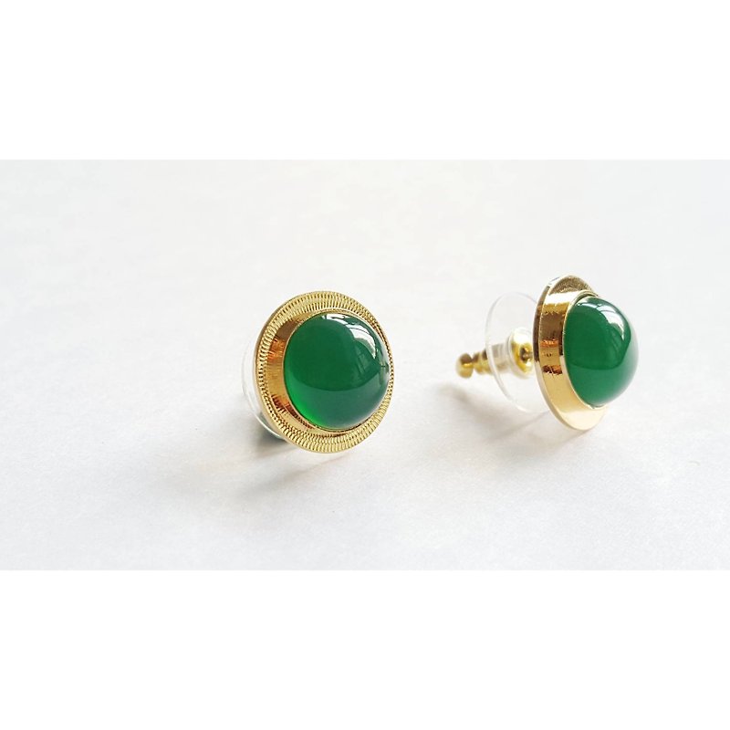 復古 耳環 天然石 耳環 綠玉髓 耳夾 畢業禮物 - 耳環/耳夾 - 寶石 綠色