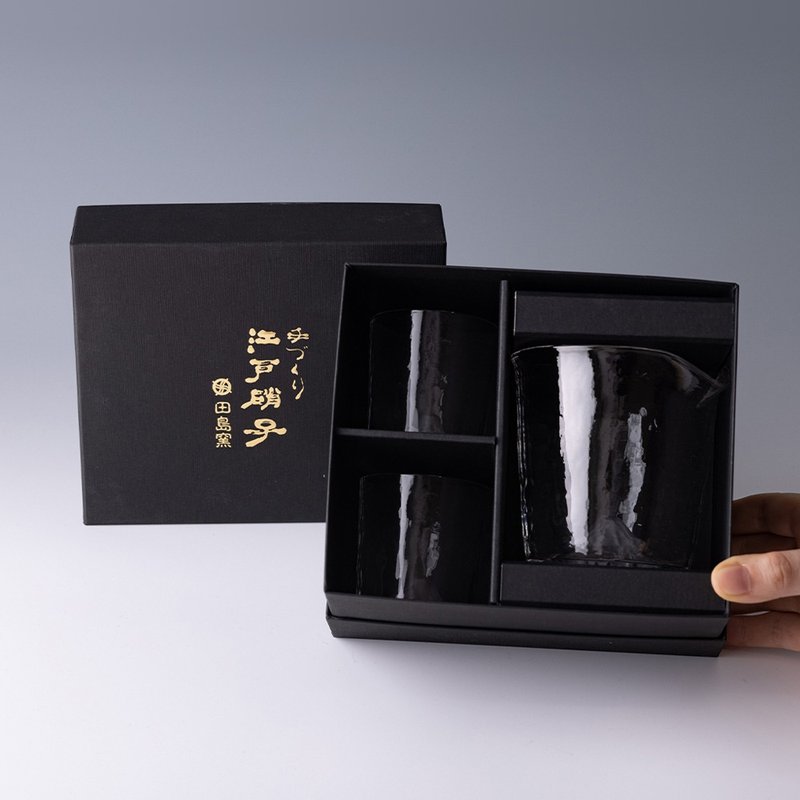 日本田島硝子 日本製富士山冷酒杯3入組(片口杯1入+冷酒杯2入) - 酒杯/酒器 - 玻璃 透明