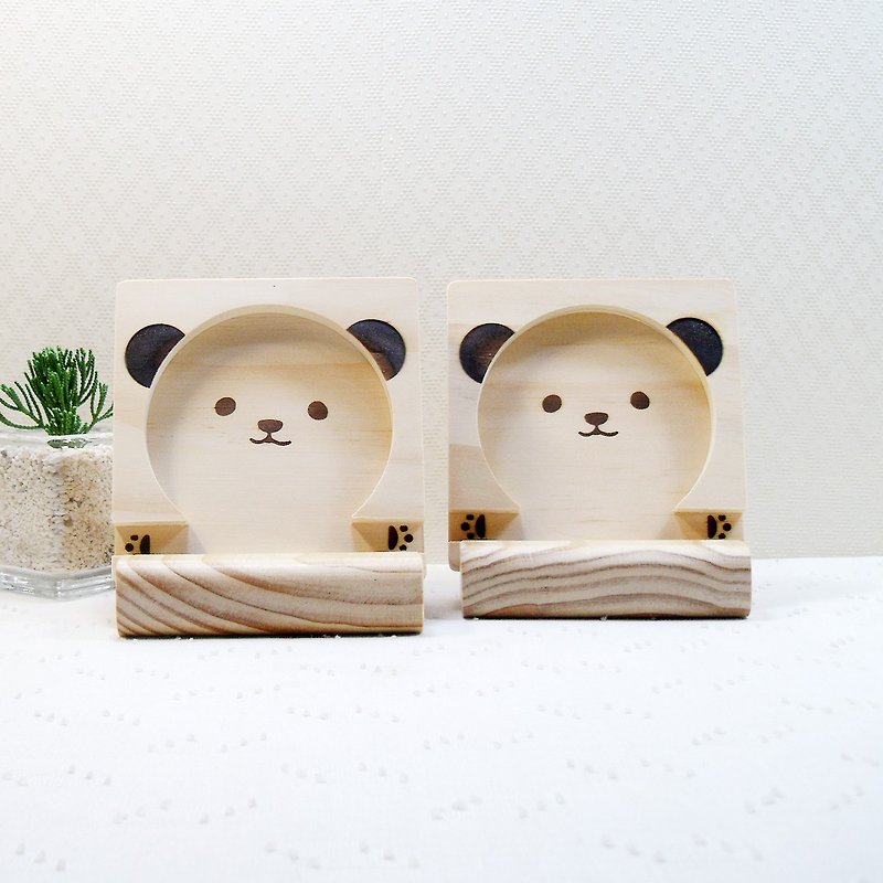 Bear brother brother partner mobile phone holder coaster collection birthday commemorative blessing new year gift - ของวางตกแต่ง - ไม้ สีนำ้ตาล