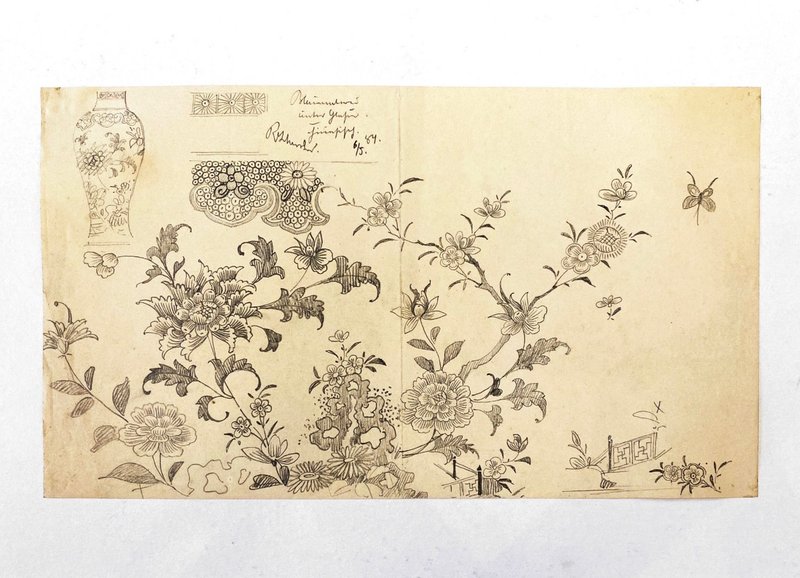 19th century德國瓷器設計手稿 - 1884 Vintage Draft - 古董 - 海報/掛畫/掛布 - 紙 咖啡色