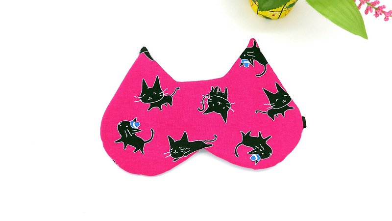 ピンクの下の猫の睡眠マスクアイマスク付属のポーチSLEEP*SK* - アイマスク - コットン・麻 ピンク