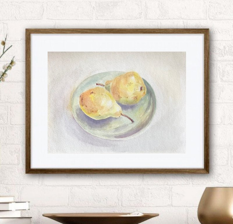 Pears watercolour original painting - 壁貼/牆壁裝飾 - 其他材質 黃色