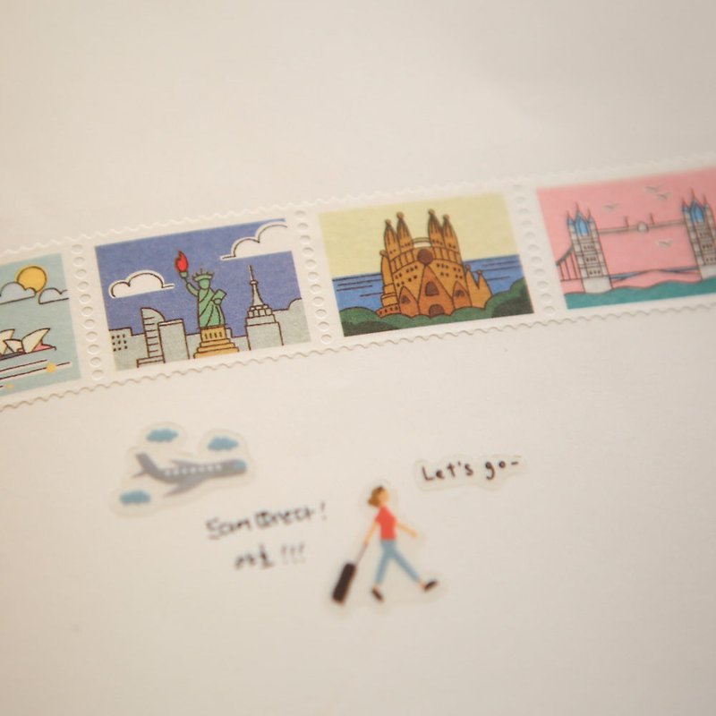Dailylike stamp style paper tape (single roll) -07 world landmarks, E2D07464 - Washi Tape - Paper Multicolor