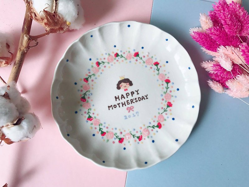 Mother's Day limited edition ceramic plate (18 cm plate plus name) - Pottery & Ceramics - Porcelain Pink