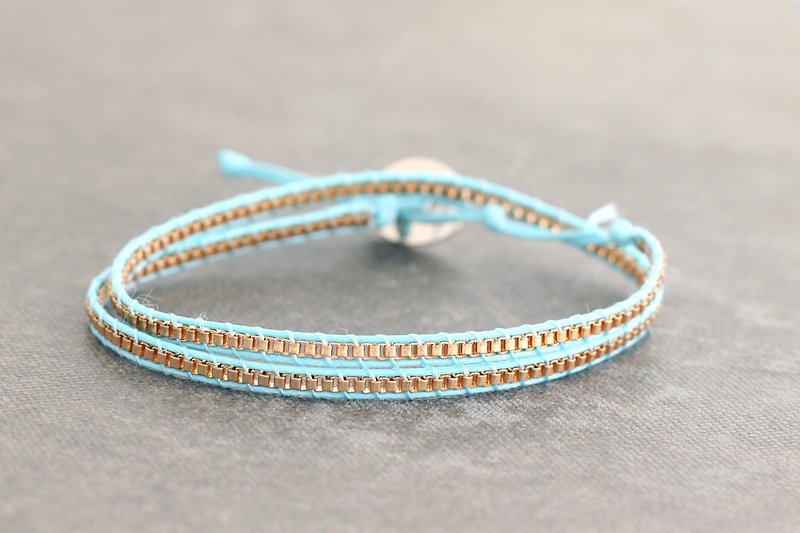 Light Blue Petite Wrap Bracelet Short Necklaces Chain - Bracelets - Copper & Brass Blue