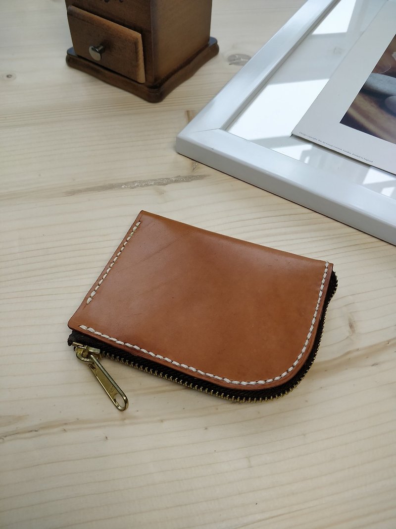 Curve Zip Wallet-Leather Ladies Mens Wallet,Handstitch Coin Purse,Card Case,Gift - Wallets - Genuine Leather Khaki
