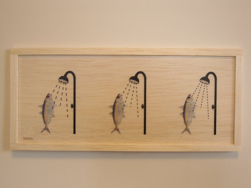 Fish and shower - 壁貼/牆壁裝飾 - 木頭 卡其色