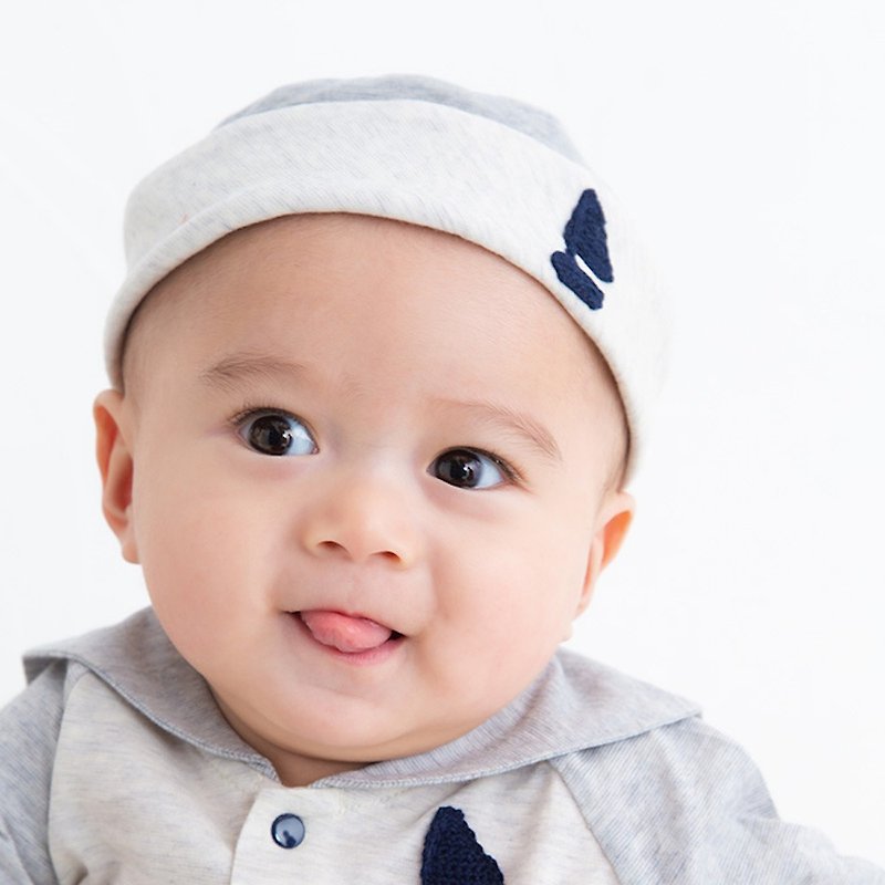Y-8008 100% Organic Cotton Tenjiku Sailor Hat Conaka Head circumference 42cm-44cm One size Popkins Baby Made in Japan - หมวกเด็ก - ผ้าฝ้าย/ผ้าลินิน ขาว
