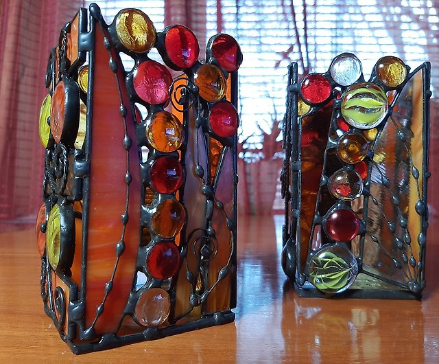 Copper foil stained glass tealight holders