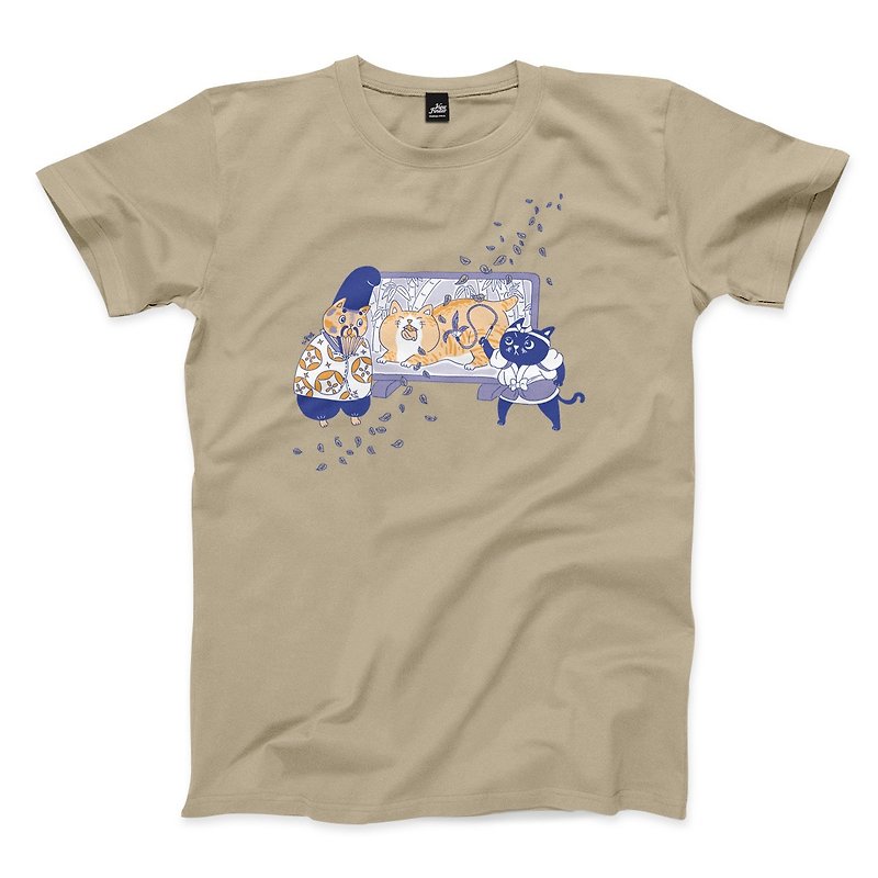 Ikkyu Catch the Tiger- Khaki-Unisex T-shirt - เสื้อยืดผู้ชาย - ผ้าฝ้าย/ผ้าลินิน สีกากี