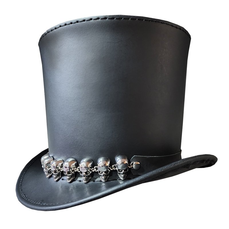 Stovepiper Black Leather Top Hat - Hats & Caps - Genuine Leather Black