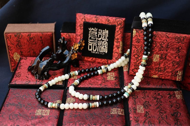 108 white jade bodhi root obsidian multi-treasures customized design - สร้อยคอ - วัสดุอื่นๆ 