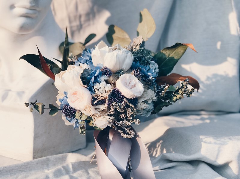 Flower Bouquet! [God of Messenger-Hermes] Bouquet Wedding Preserved Flowers with Dried Flowers - Dried Flowers & Bouquets - Plants & Flowers Blue