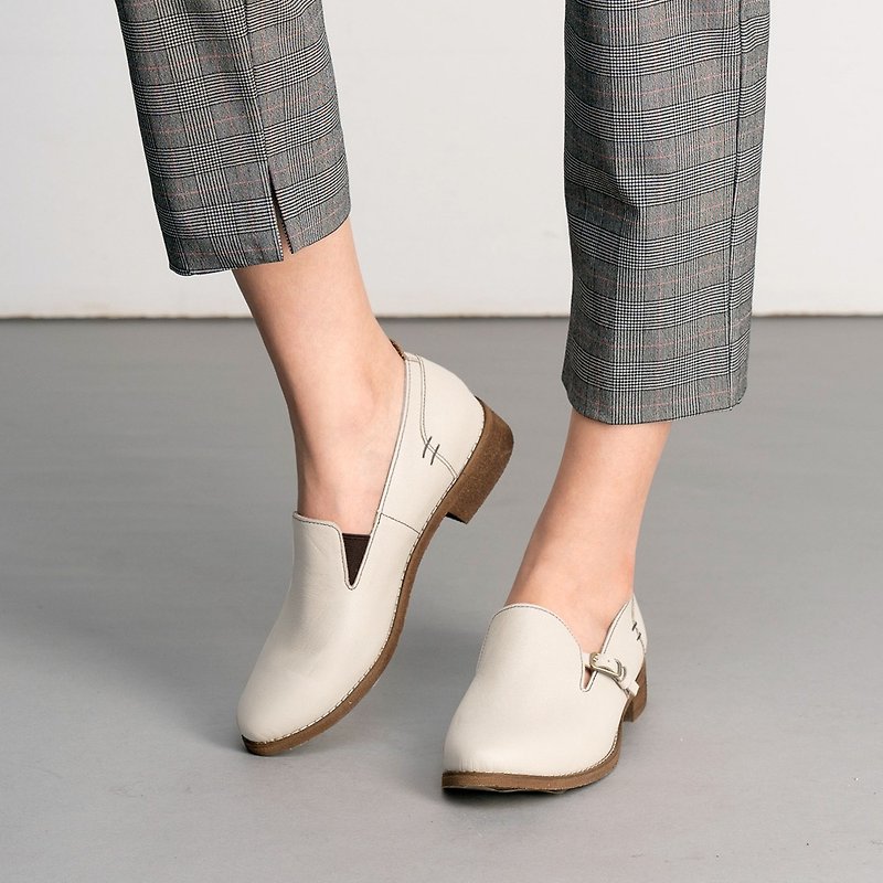 Printless lazy shoes - vanilla - Women's Oxford Shoes - Genuine Leather White