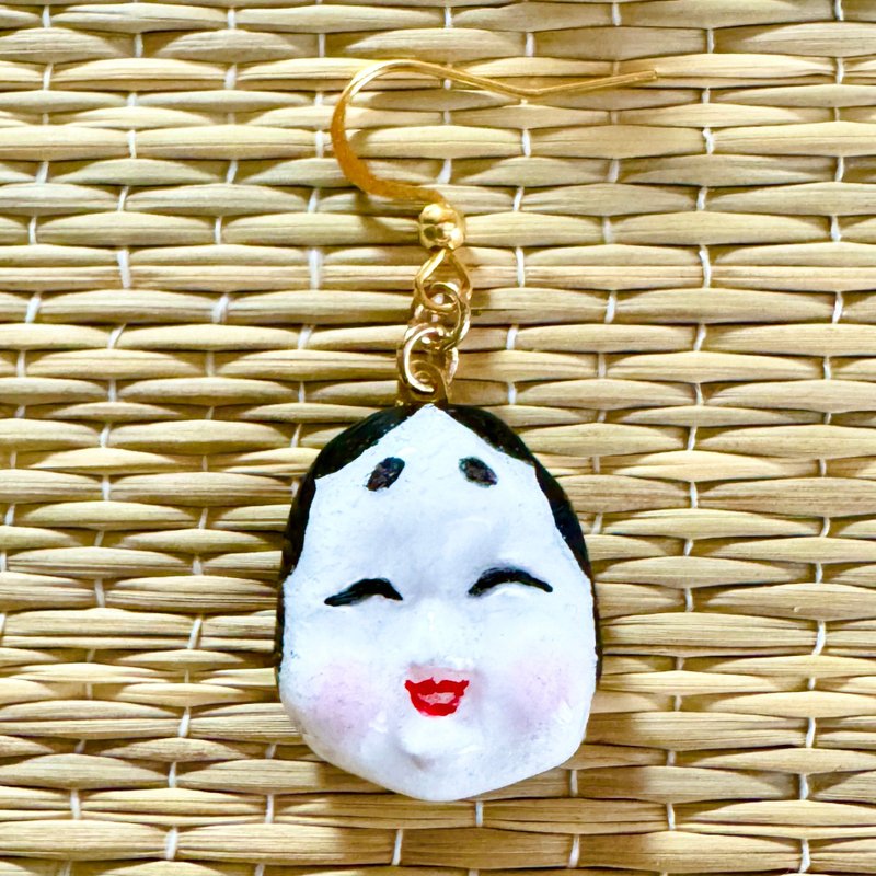 接單製作　Otafuku面具　耳環　片耳用 - 耳環/耳夾/耳骨夾 - 樹脂 
