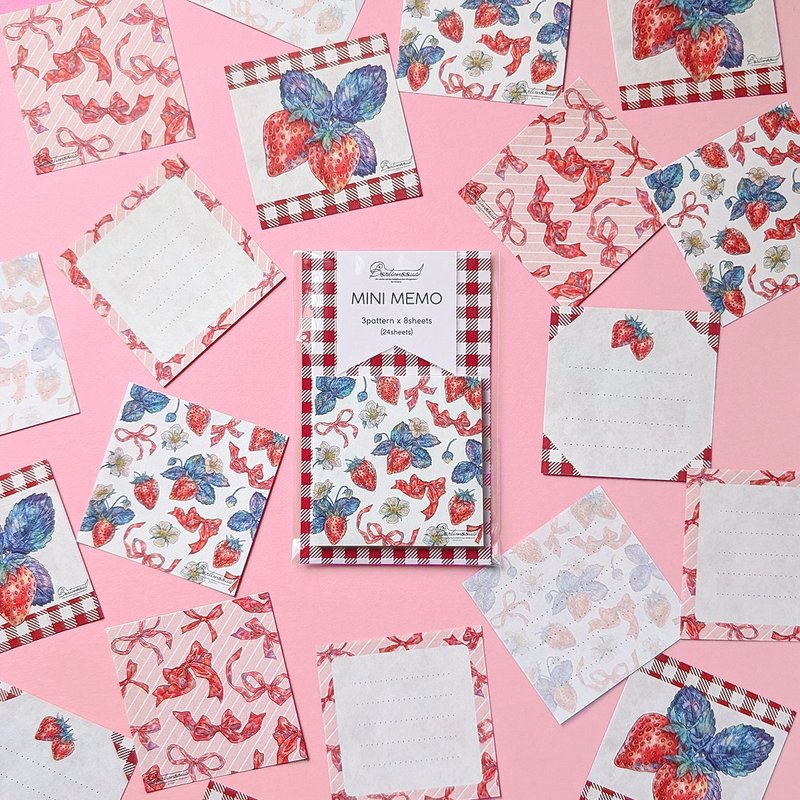 New Mini Memo Set Ribbon & Strawberry - Envelopes & Letter Paper - Paper 