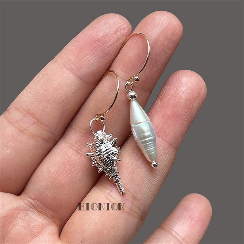 Hi Onion Mermaid~Original design niche pearl shell gold-plated earrings ear clips asymmetrical - ต่างหู - ไข่มุก 