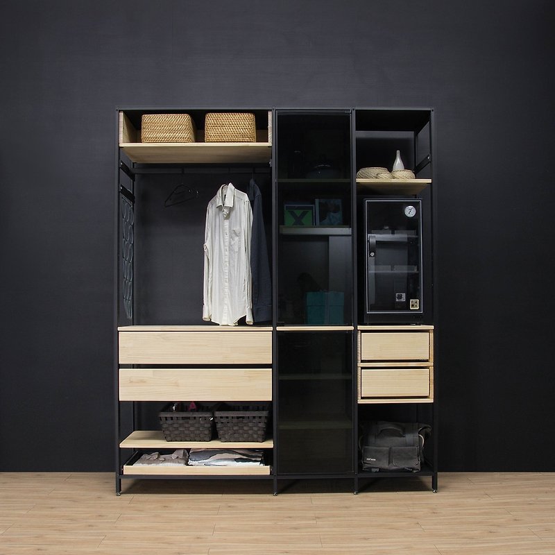 Creesor-Shido 40 Industrial Wind Combination Cabinet Wardrobe Storage Cabinet - ตู้เสื้อผ้า - โลหะ สีดำ
