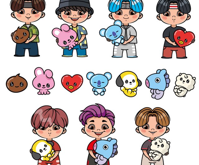 Cute Anime Bts Kids Characters Clipart Cute Boys Clipart Png Digital Stickers Shop Wowstudio Digital Portraits Paintings Illustrations Pinkoi