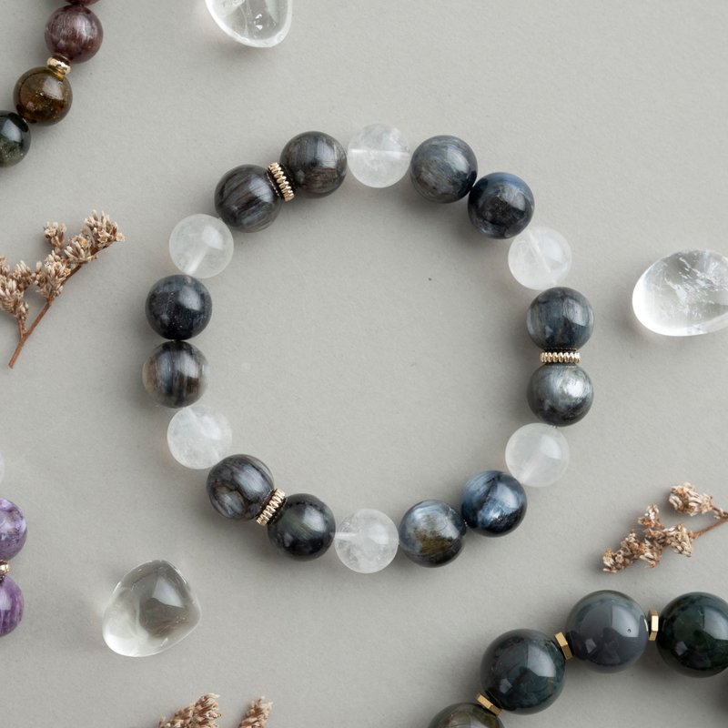 黑色禮服/原礦藍晶石 白幽靈/天然石/水晶手鍊手環/生日 女生禮物 - 手鍊/手鐲 - 水晶 黑色