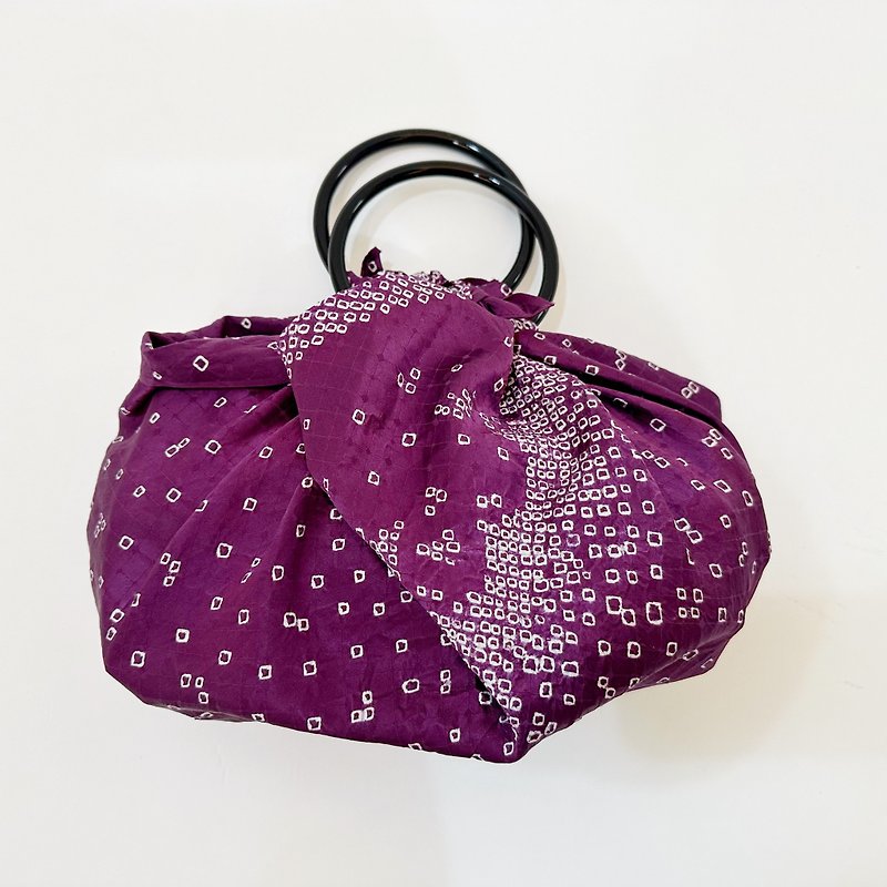 Furoshiki bag made from upcycling Japanese Silk Kimono #01 - Handbags & Totes - Other Materials Purple