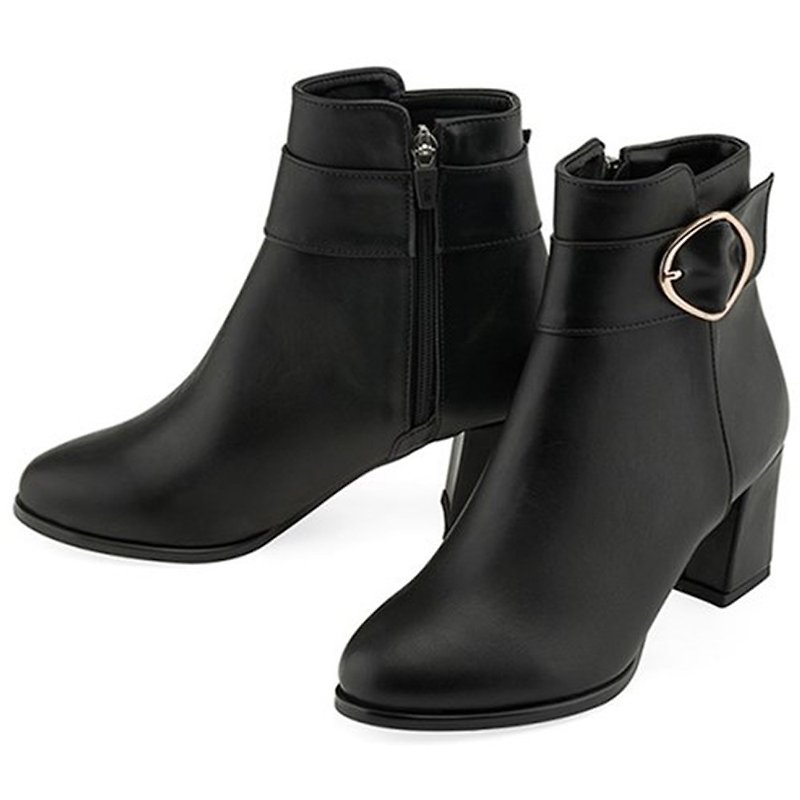 PRE-ORDER - SPUR 皮帶扣高跟短靴 MF9048 BLACK - 女短靴/中筒靴 - 人造皮革 黑色