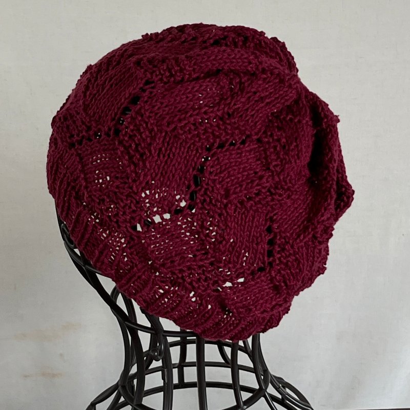 Cotton Beanie Knit Hat - Wine Red - หมวก - ผ้าฝ้าย/ผ้าลินิน สีแดง