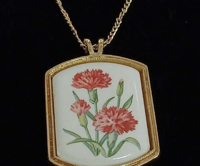 vintage jewelry AVON 1980 carnation stem porcelain painted