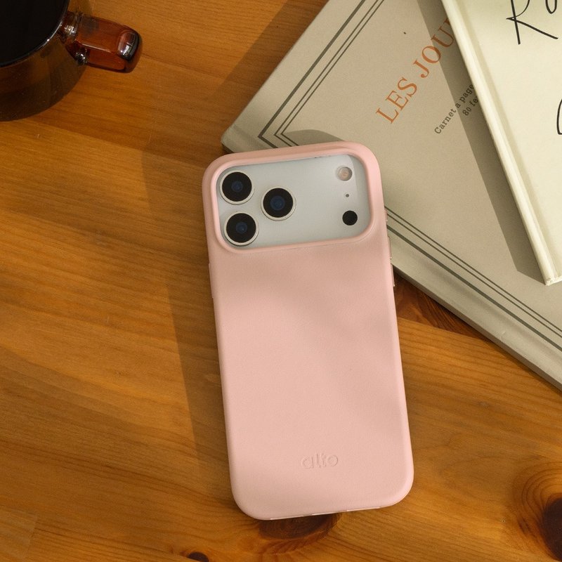 磁吸防摔皮革手機殼 iPhone 17 系列 - 迷霧粉 - 手機殼/手機套 - 真皮 咖啡色