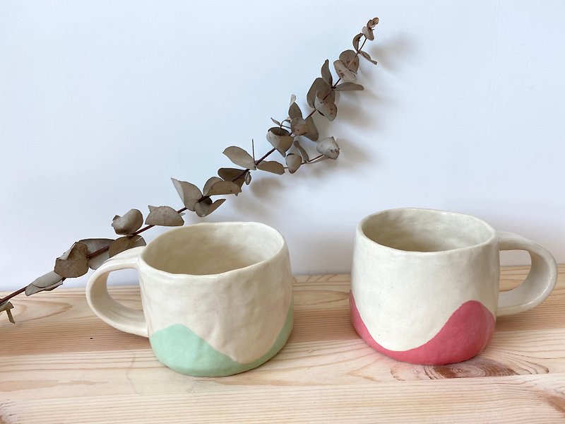 NG-Preferential Clearance-Hand Pinch Pottery-Small Mountain Cup Pink Green/Pink - Mugs - Pottery Green
