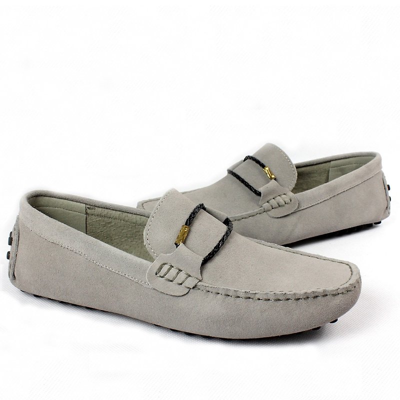 Temple filial piety yuppie woven suede peas shoes light gray - Men's Oxford Shoes - Genuine Leather Gray