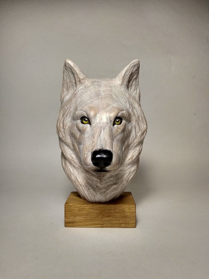 Sculpture Wolf - Stuffed Dolls & Figurines - Wood White