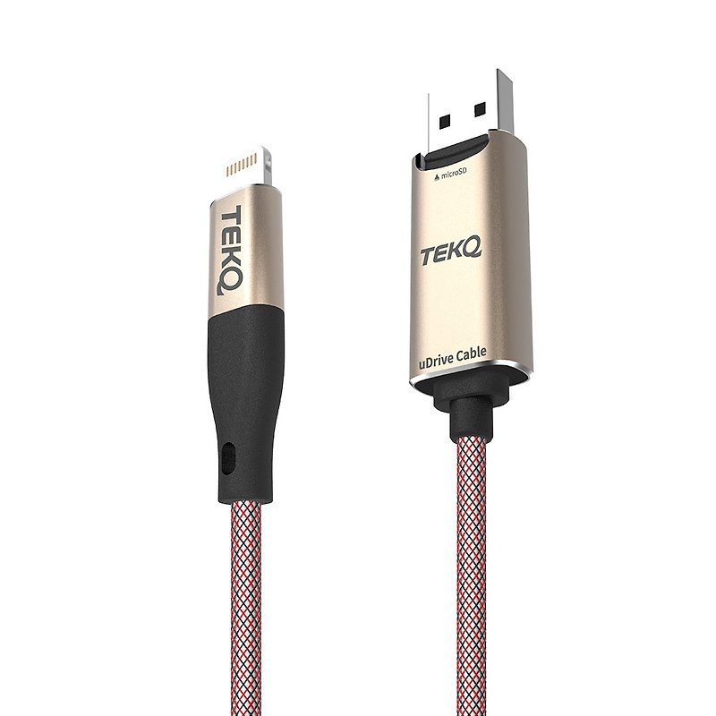 TEKQ uDrive Cable iPhone y 傳輸充電線+讀卡機 一線雙用-25cm - USB 隨身碟 - 其他金屬 金色