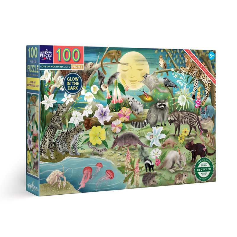 eeBoo 100 piece puzzle - Love of Nocturnal Life 100 Piece nocturnal animals - เกมปริศนา - กระดาษ หลากหลายสี