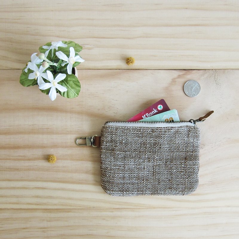 Coin Purses with Key Chain Hand-woven and Botanical dyed Cotton - กระเป๋าใส่เหรียญ - ผ้าฝ้าย/ผ้าลินิน 