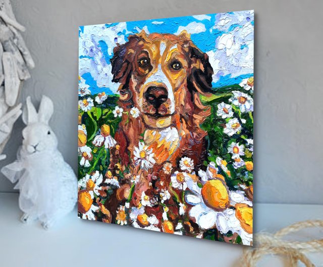 犬用黄油犬の絵画動物のオリジナルアート油彩キャンバス