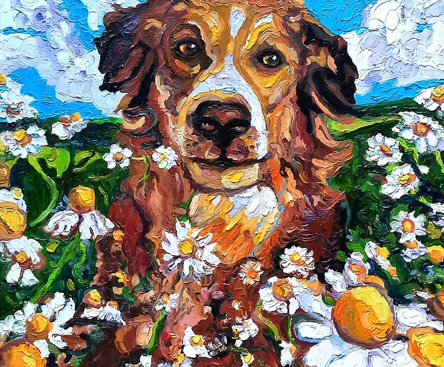 犬用黄油犬の絵画動物のオリジナルアート油彩キャンバスインパスト壁の