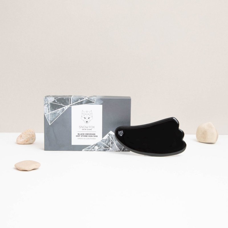 100% 天然上等黑曜石二手暖和二手黑色刨花（熱石）手工雕刻國內航運雪狐護膚雪狐護膚 - 刮痧板/臉部按摩 - 水晶 