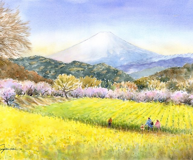 受注制作します水彩画原画富士山と春風景3 - 設計館syoumei 海報/掛畫