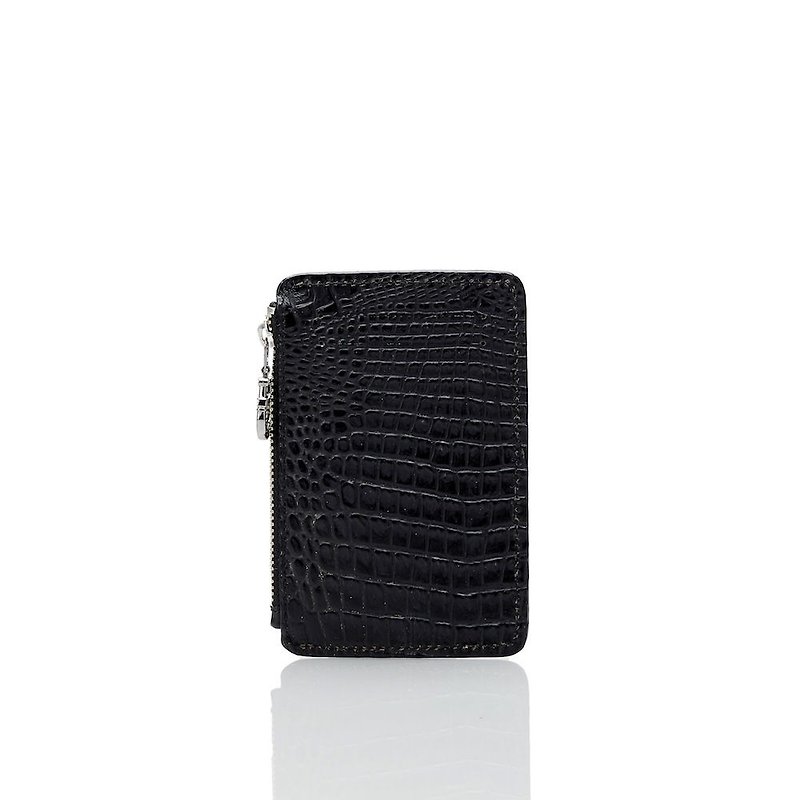 Black crocodile pattern leather 8 card purse - Wallets - Genuine Leather Black