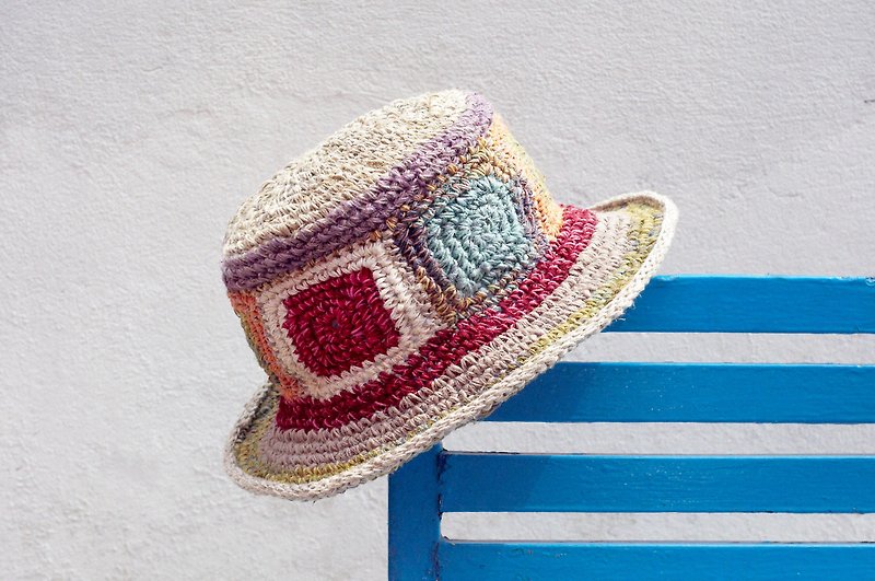 Valentine's Day gift a limited edition of hand-woven cotton Linen cap / knit cap / hat / straw hat / straw hat - playful colors hit the color patches of the world - หมวก - ผ้าฝ้าย/ผ้าลินิน หลากหลายสี