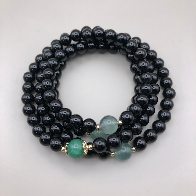 ITS-BJ627 [Design model, safe and comfortable blessing, 108 beads] natural black agate - Bracelets - Semi-Precious Stones Black