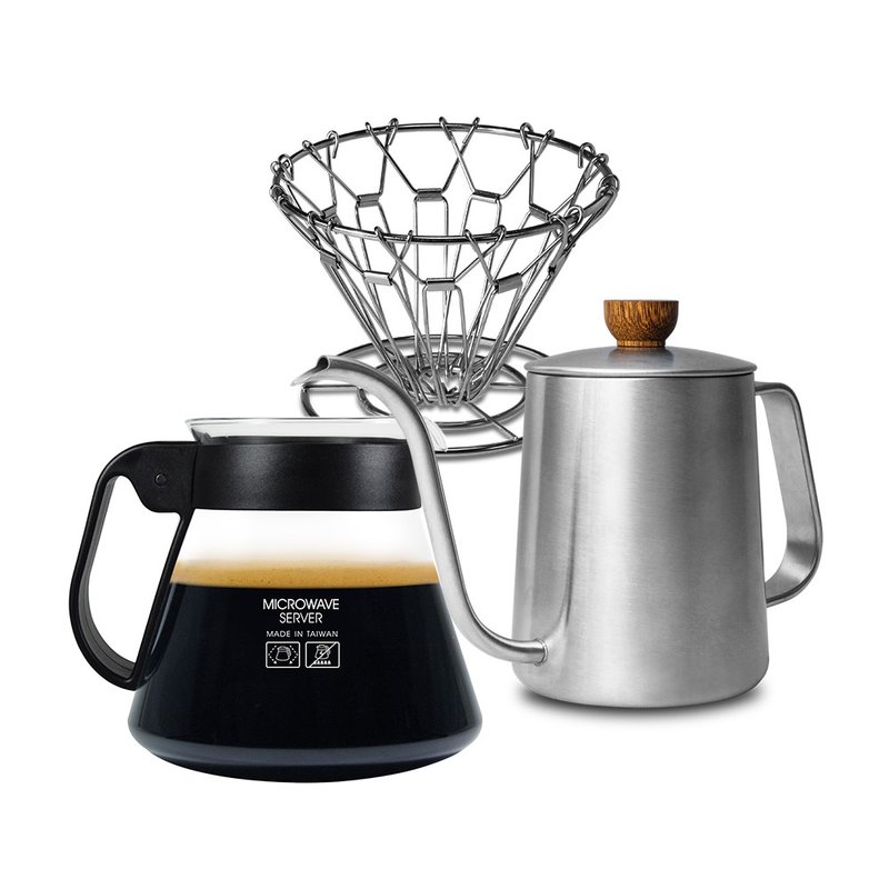 CUG hand-brewed coffee pot set for petty bourgeoisie - Coffee Pots & Accessories - Stainless Steel White