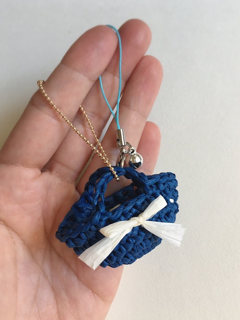 hm2。拉菲草 迷你編織包。吊飾 4色 - 吊飾 - 紙 藍色