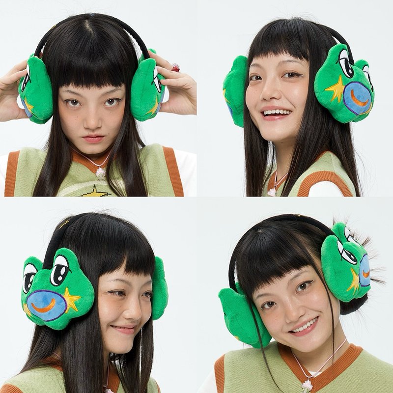 A gift from froggy frog-shaped fun plush warm earmuffs - Other - Polyester Green