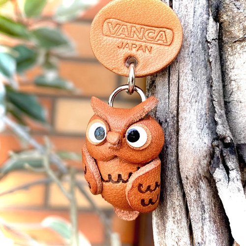 Owl mini leather keychain handmade in Japan　VANCA CRAFT JAPAN