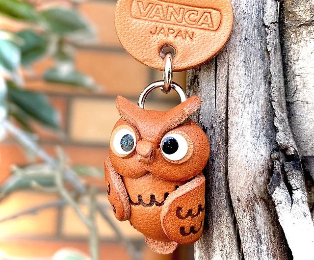 Owl mini leather keychain handmade in Japan　VANCA CRAFT JAPAN