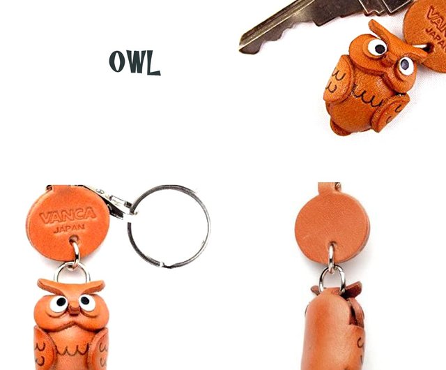 Owl mini leather keychain handmade in Japan　VANCA CRAFT JAPAN