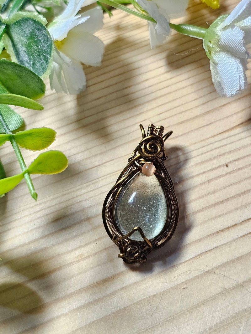 【葉綠舒手作】碧波如夢 /金屬線編織/節日/禮物/飾品/項鍊/手作 - 項鍊 - 銅/黃銅 綠色